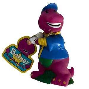 Barney Dinosaur Baseball Piggy Bank Kids Vintage 1992 Purple Blue Vinyl Bank Tag